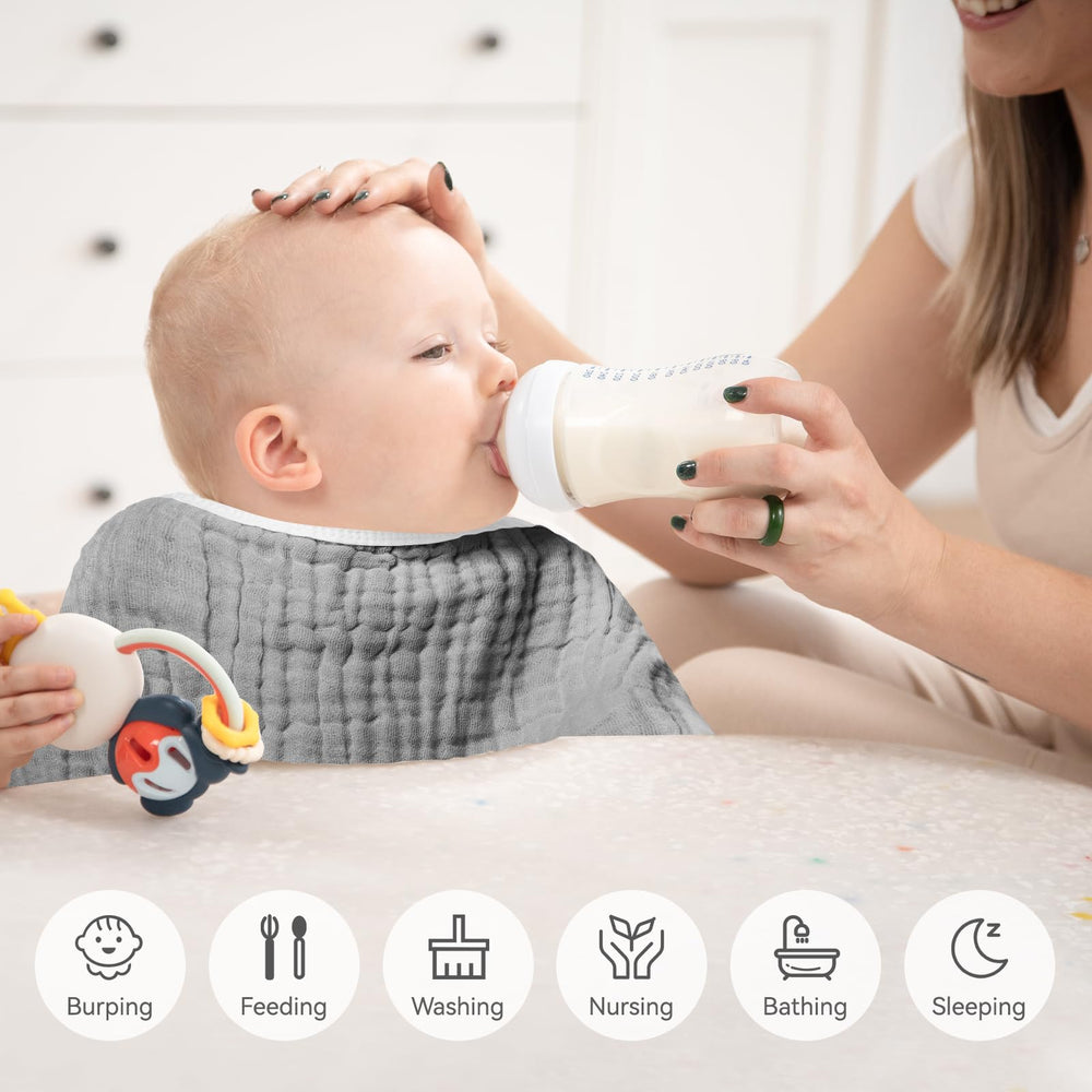 Synrroe burp cloths measure 20 by 10 inches for ample coverage.