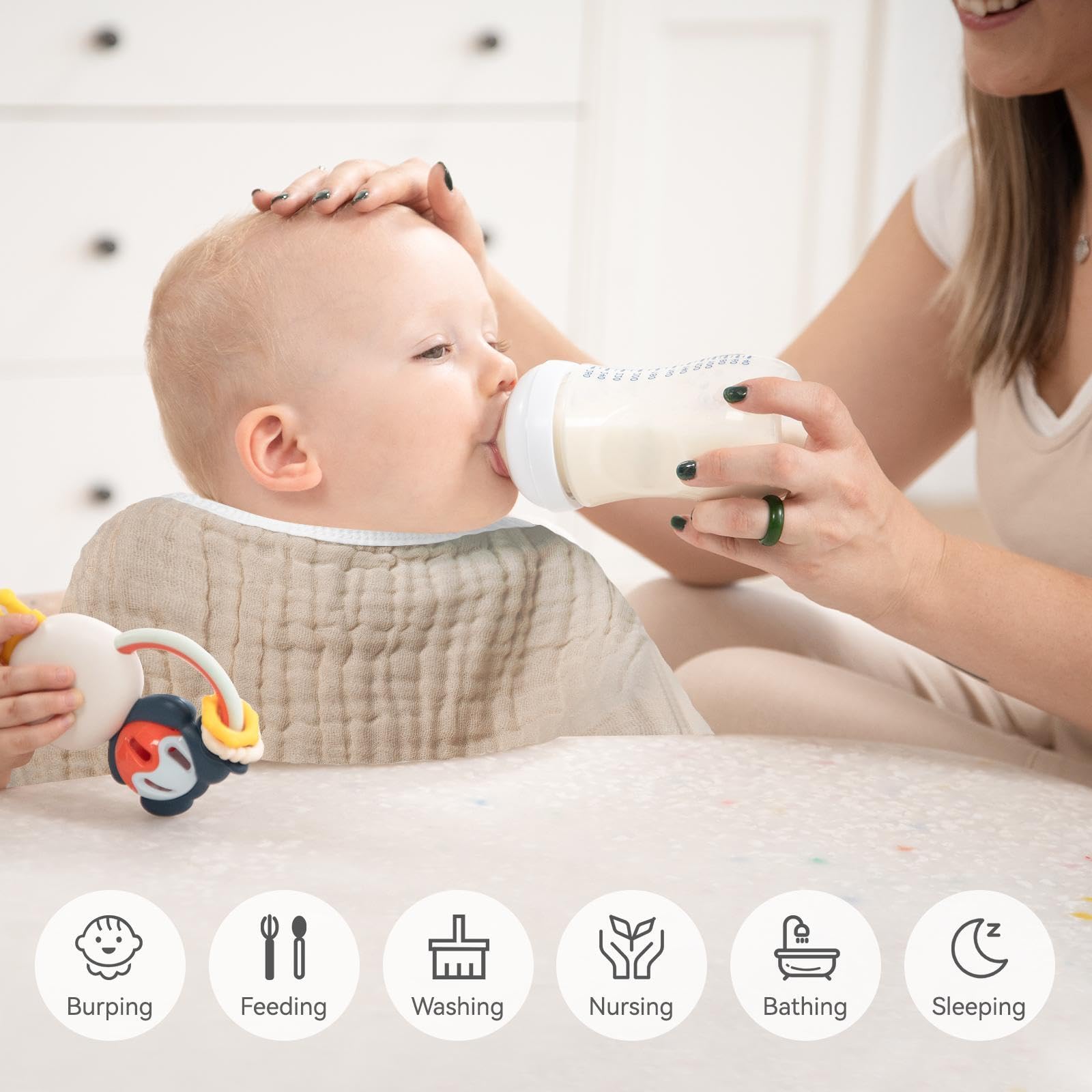 Synrroe color brown-green four-pack, versatile for bibs, feeding, and cleaning.