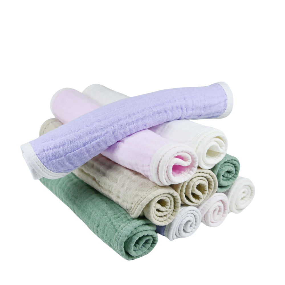 Synrroe burp cloths absorbent muslin texture for quick cleanups.