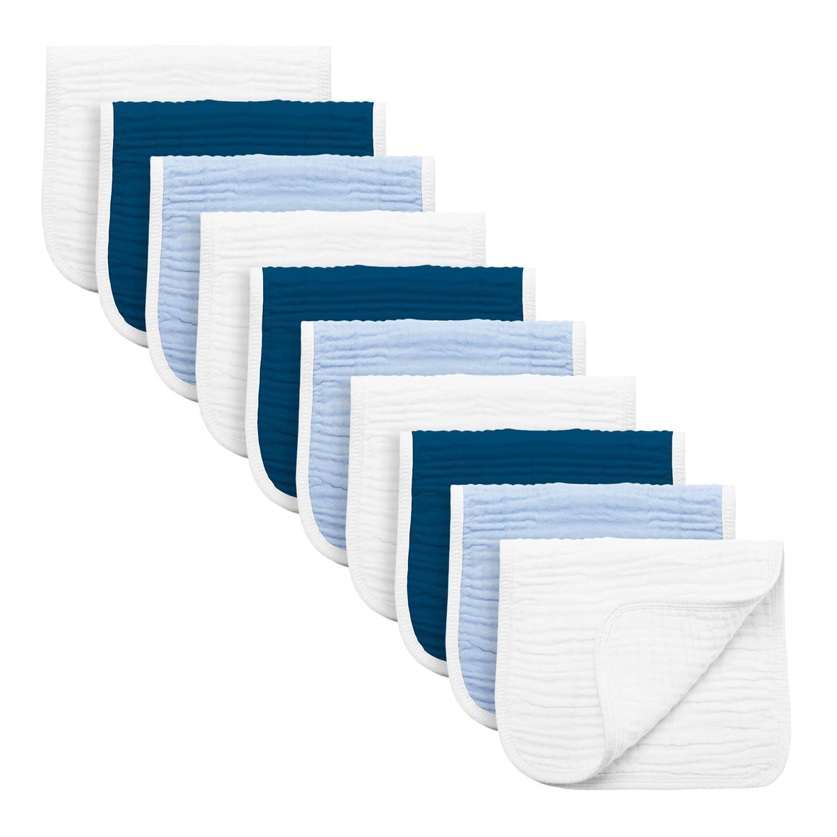 Synrroe burp cloths large blue set laid flat, showing absorbent muslin and soft texture for easy cleanup