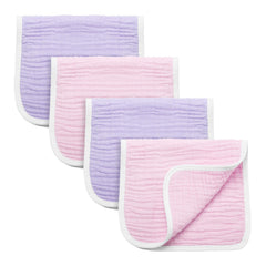 Synrroe large four-pack burp cloths in pink-purple for absorbency