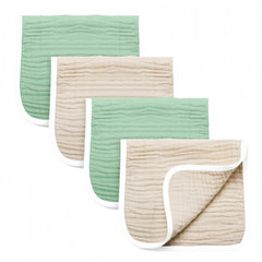 Synrroe burp cloths large four-pack, soft muslin for gentle cleanup and absorption.