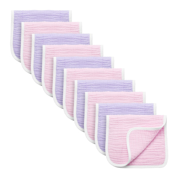 Synrroe large muslin burp cloth in pink-purple, soft protection after feeds.