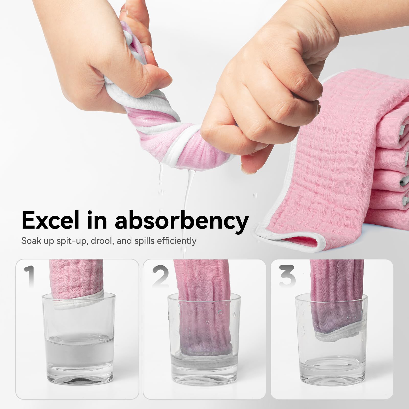 Synrroe burp cloths used as multi-use bibs and wipes.