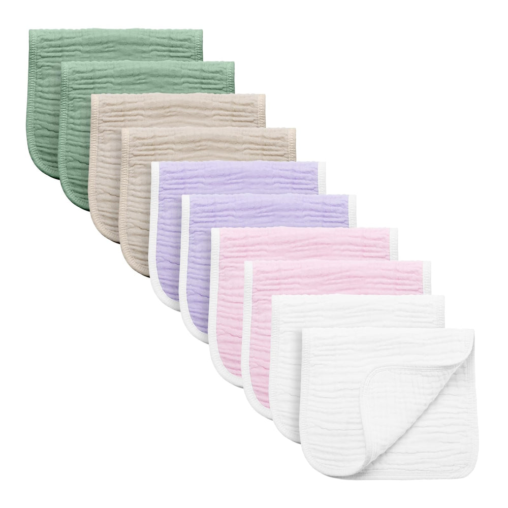 Synrroe burp cloths six-layer closeup showing durable edge-lock stitching.