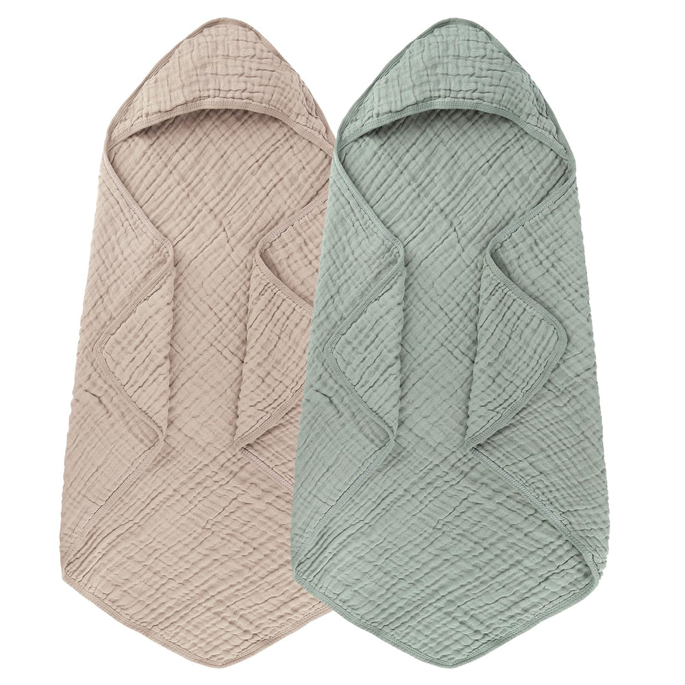 Synrroe hooded muslin baby towel green—soft, breathable bath wrap for gentle drying.