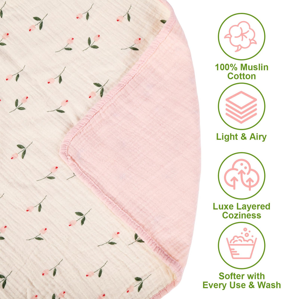 Synrroe muslin baby blanket 40x40 crib size fits securely in a crib or stroller