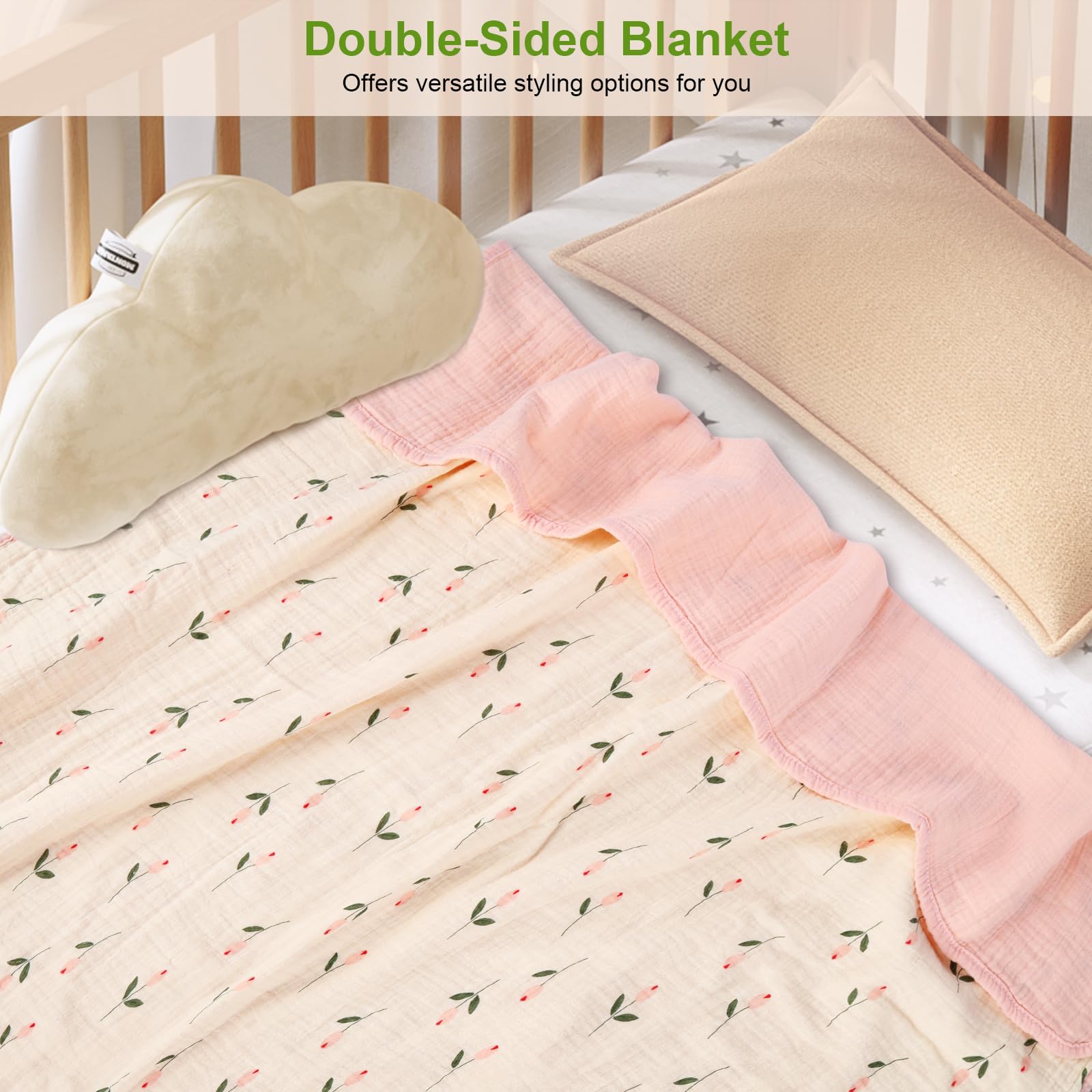 Synrroe muslin baby blanket floral side provides breathable comfort and playfully styled for girls