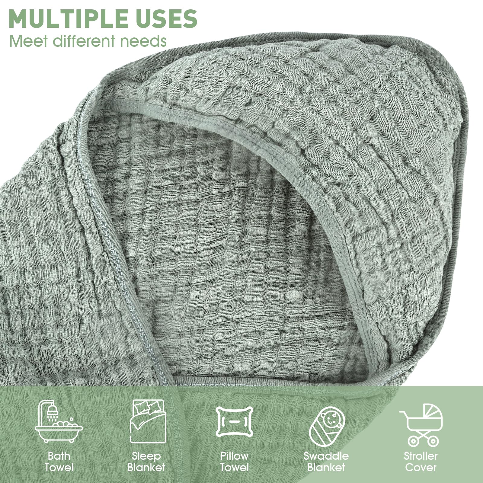 Synrroe muslin baby towel 32x32 with hood—ample wrap for newborns and toddlers.