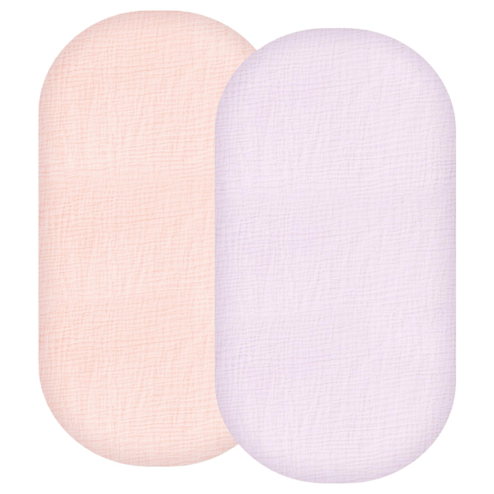 Synrroe pink muslin bassinet fitted sheet offers ultra-soft, breathable comfort.