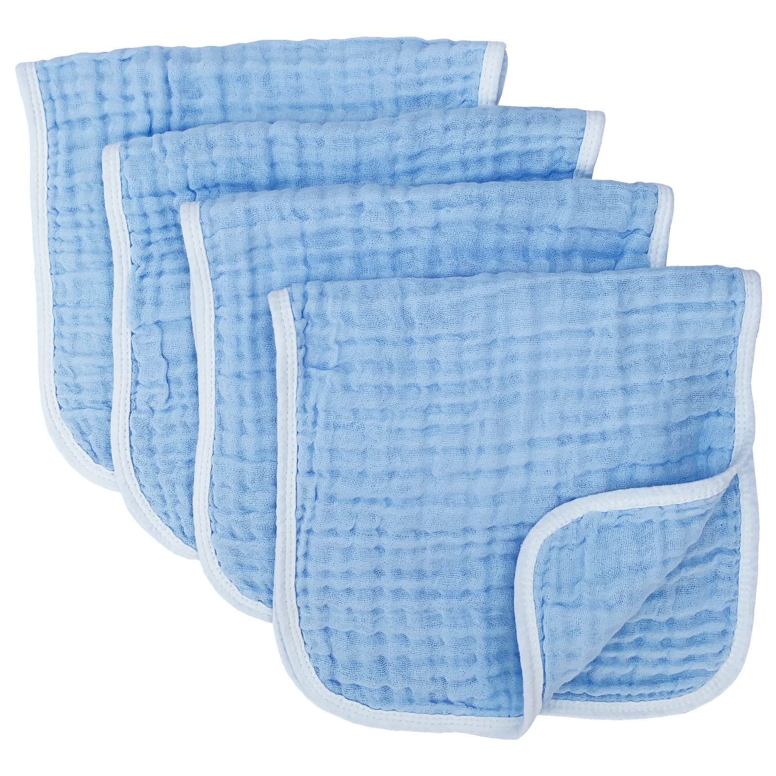 Synrroe muslin burp cloths blue close-up shows ultra-soft fabric and six layers.