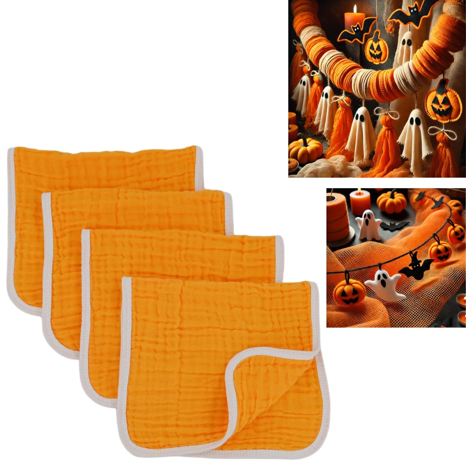 Synrroe pumpkin muslin burp cloth full view showing large 20x10 inch coverage for feeds