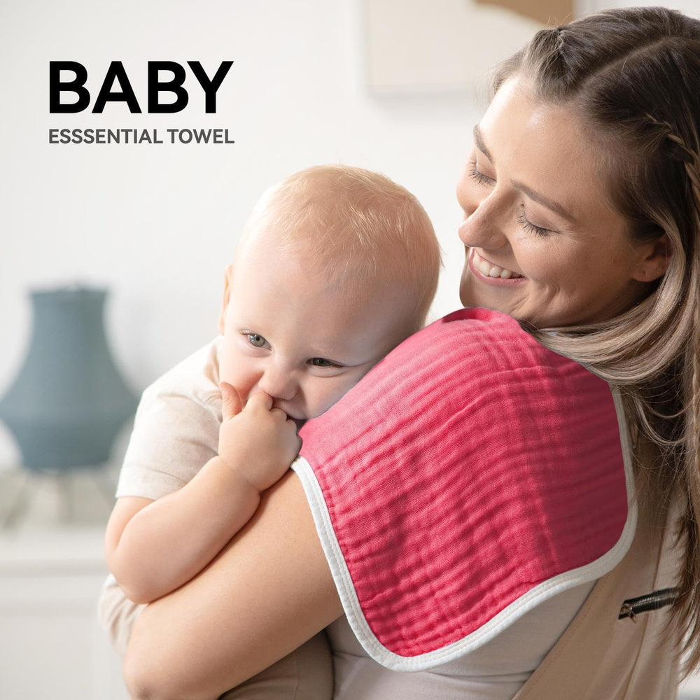 Close-up of Rose Red Synrroe burp cloth highlighting soft texture and plush feel