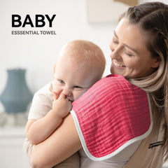 Close-up of Rose Red Synrroe burp cloth highlighting soft texture and plush feel