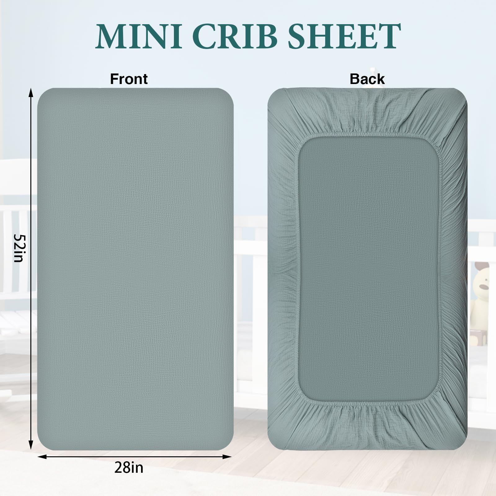 Synrroe muslin crib sheet elastic edges secure standard cribs up to 9 inches thick.