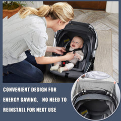 Elastic band fastens easily for quick setup on car seats and strollers