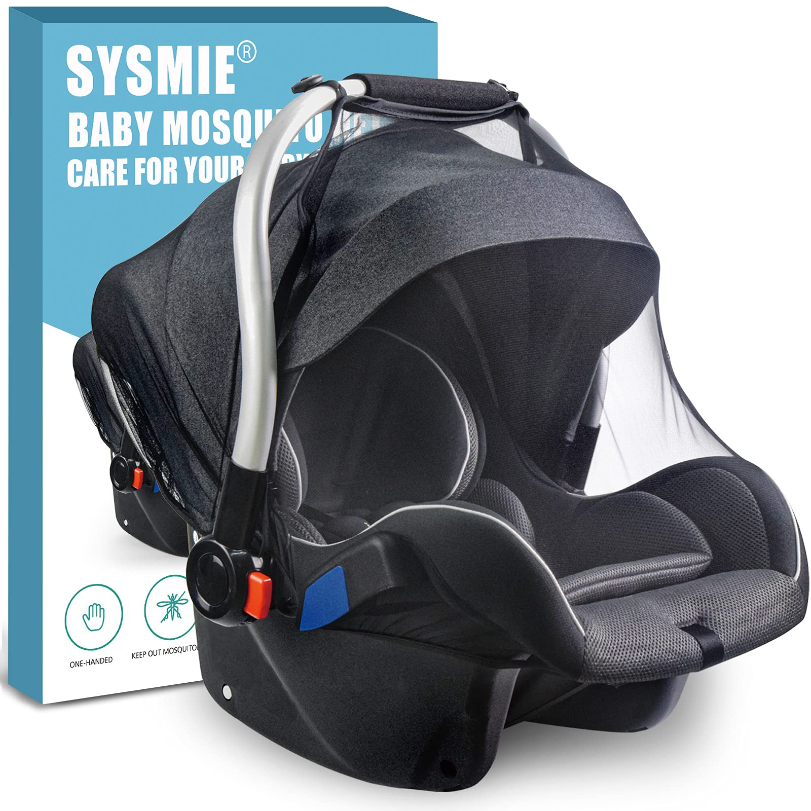 Sysmie baby mosquito net on an infant car seat providing breathable insect protection