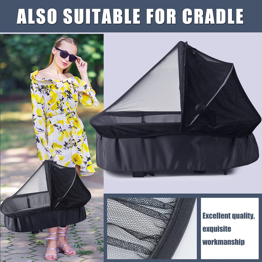 Outdoors scene with Sysmie net shielding baby during a park walk