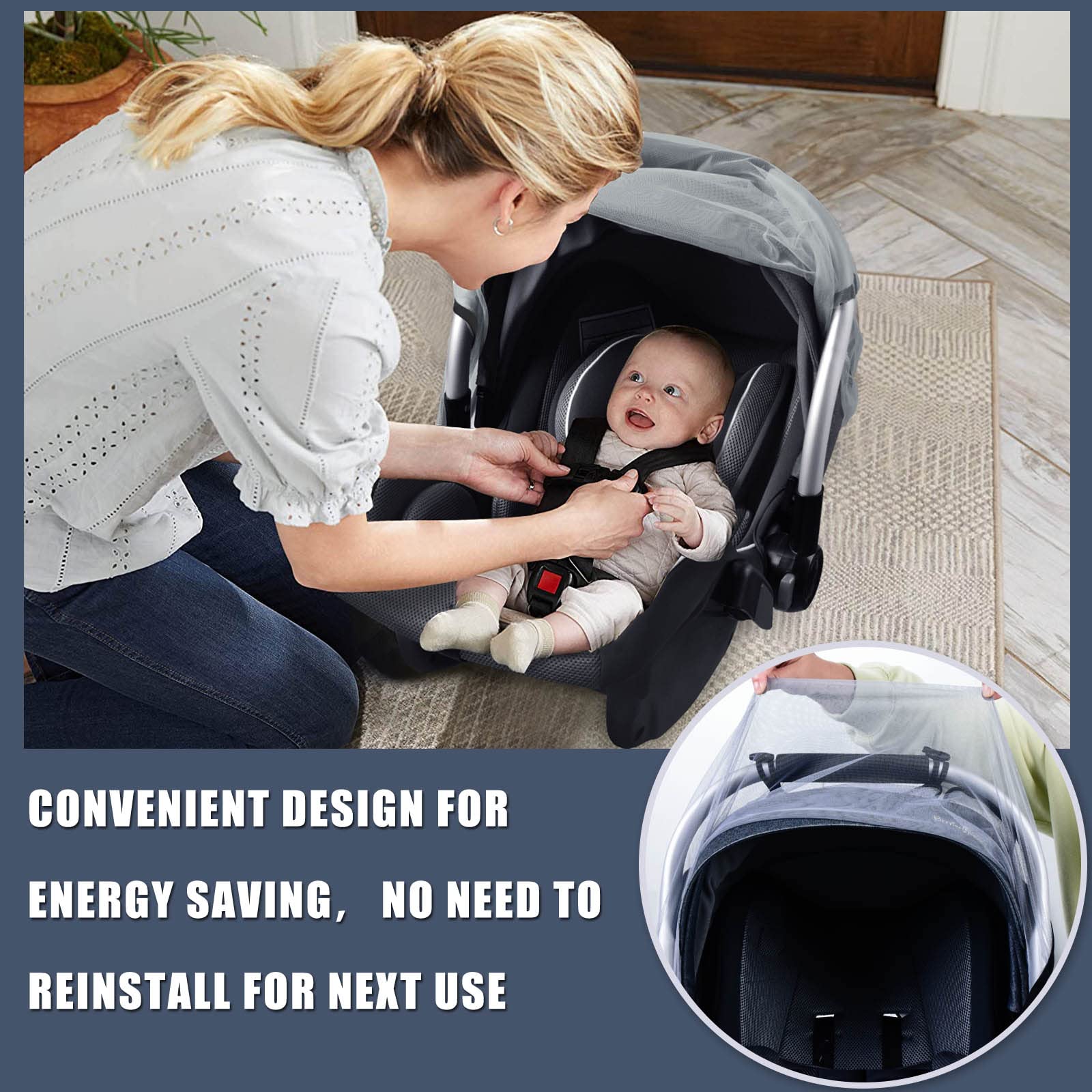 Sysmie car seat insect mesh close-up gray shows 1mm honeycomb protection