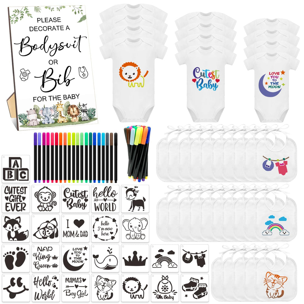 SytuHete 82-piece bib and bodysuit set with sign for DIY decorating fun