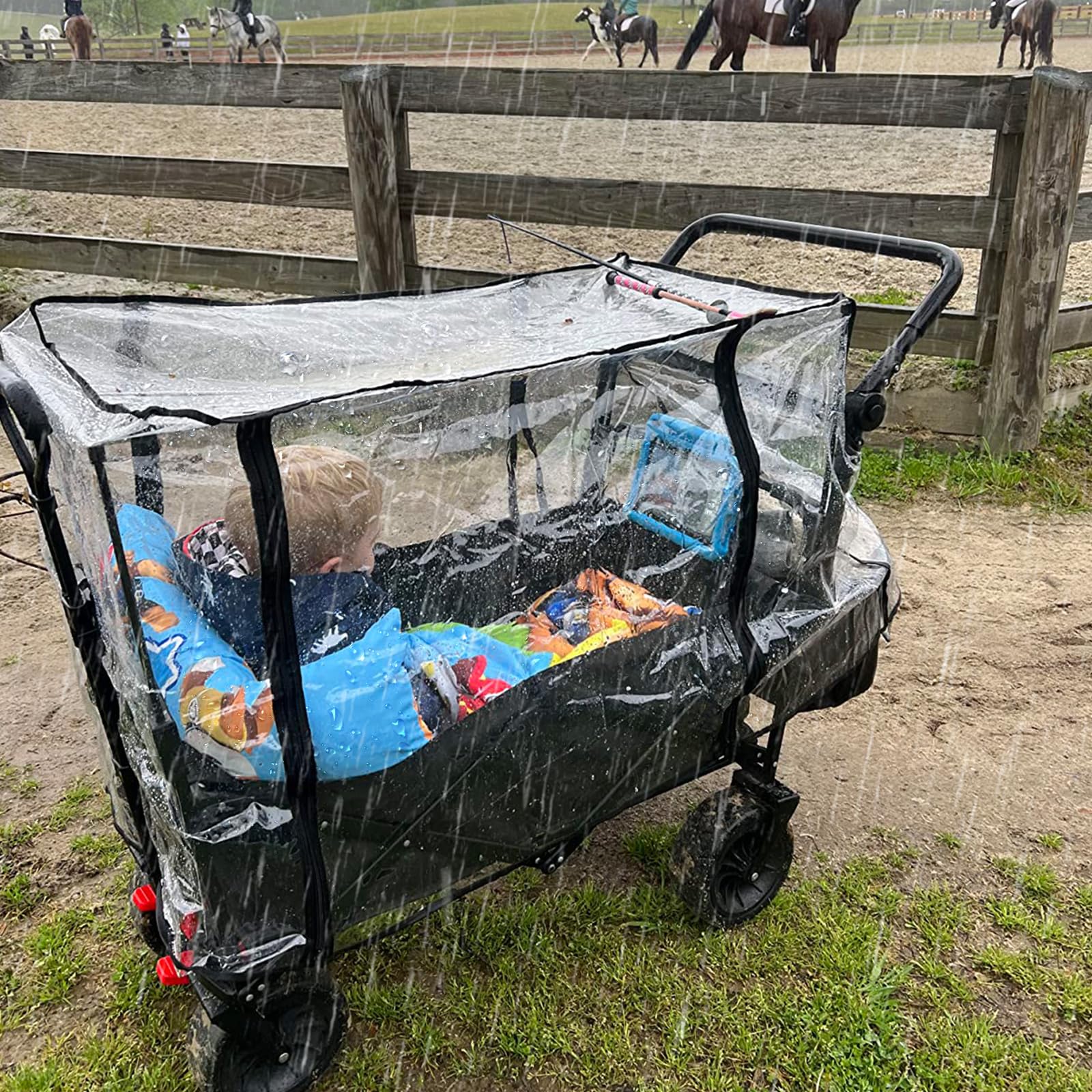 SYWAN wagon rain cover stores compactly when not in use