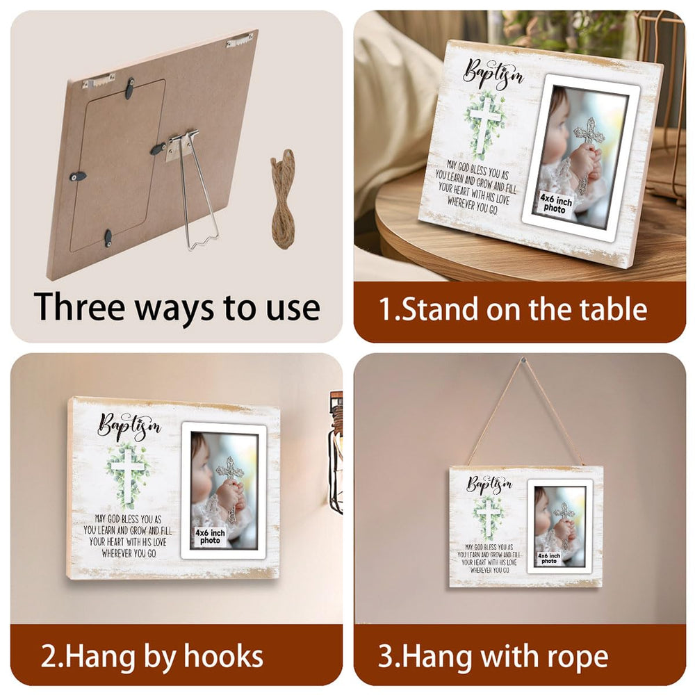 SZ-PengXin Baptism Frame easel back enables quick tabletop setup.