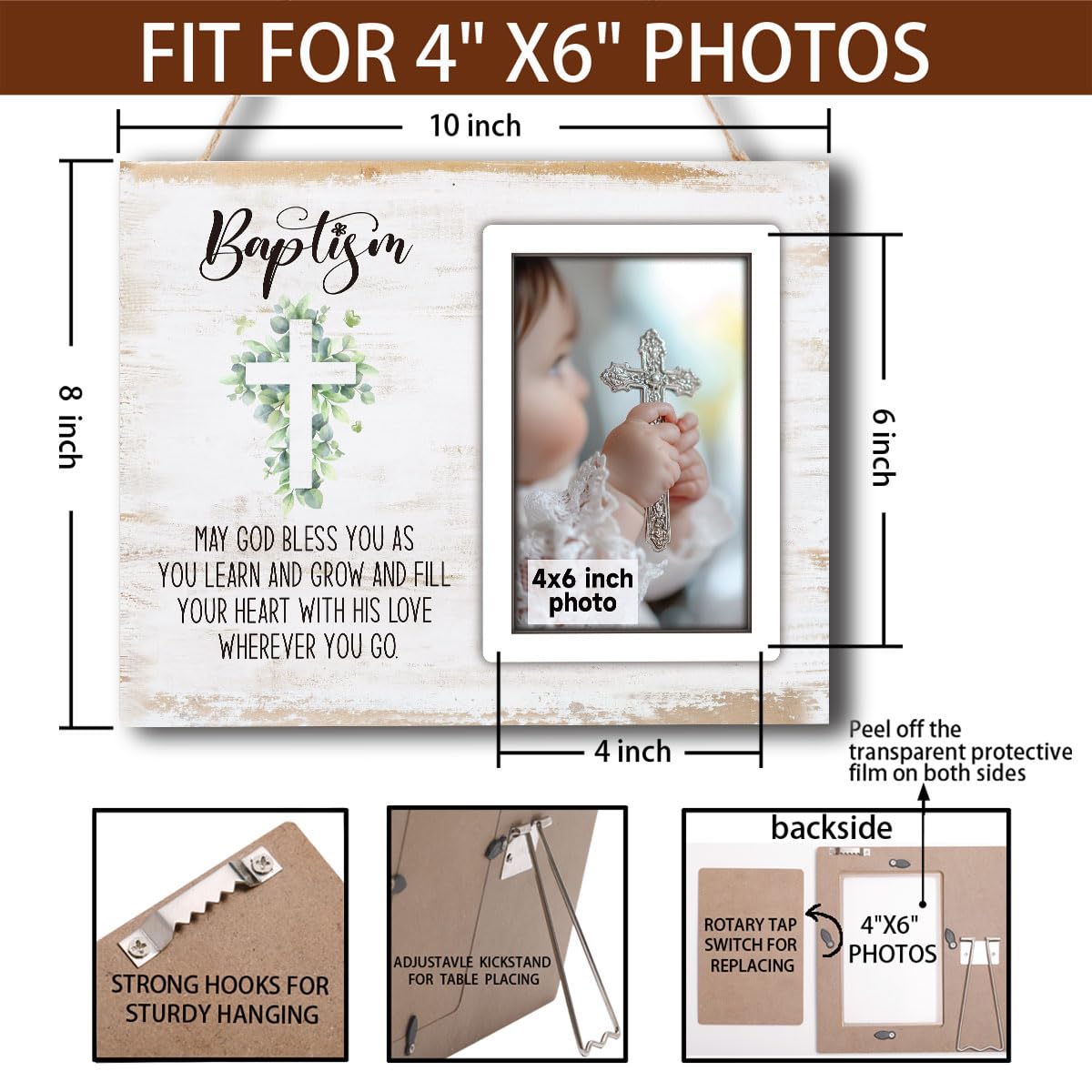 SZ-PengXin Baptism Frame wall-hanging option complements home decor.