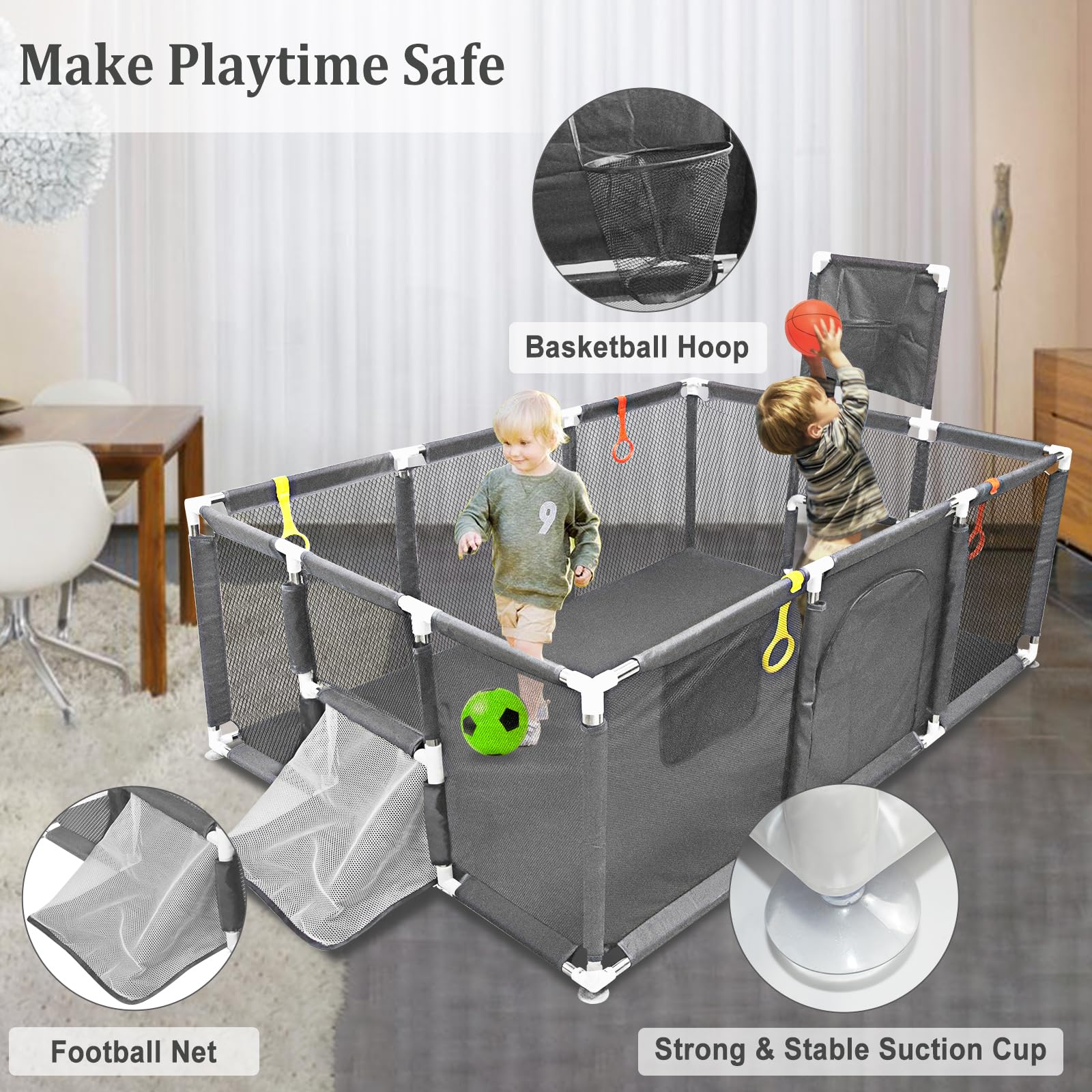 SZBOB playpen uses soft breathable mesh for comfortable, safe airflow.