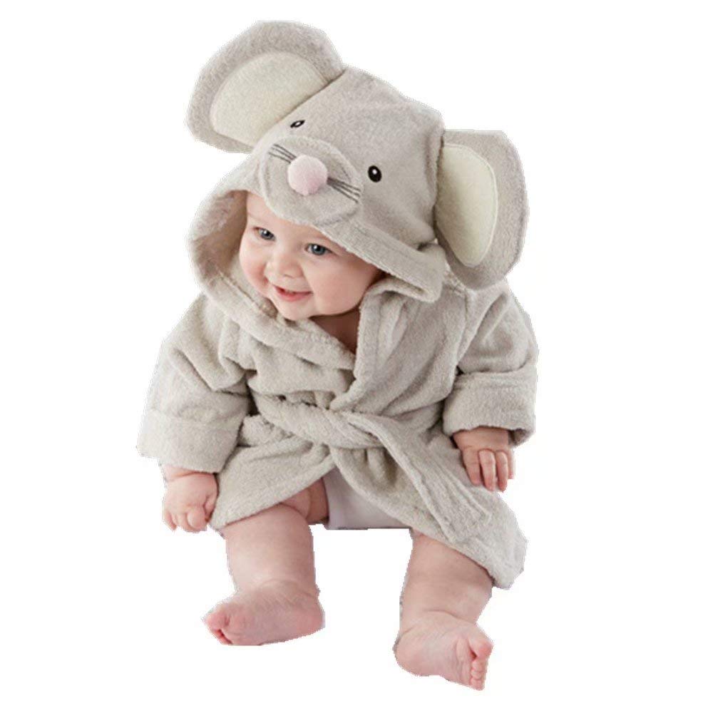 SZCQ baby bathrobe mouse hooded towel in grey keeps baby warm and dry after bath