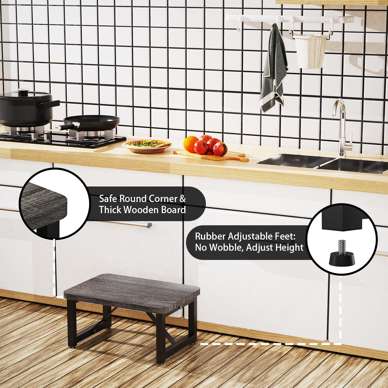 SZLHANJZ dark gray stool close-up with round corners and safety features.