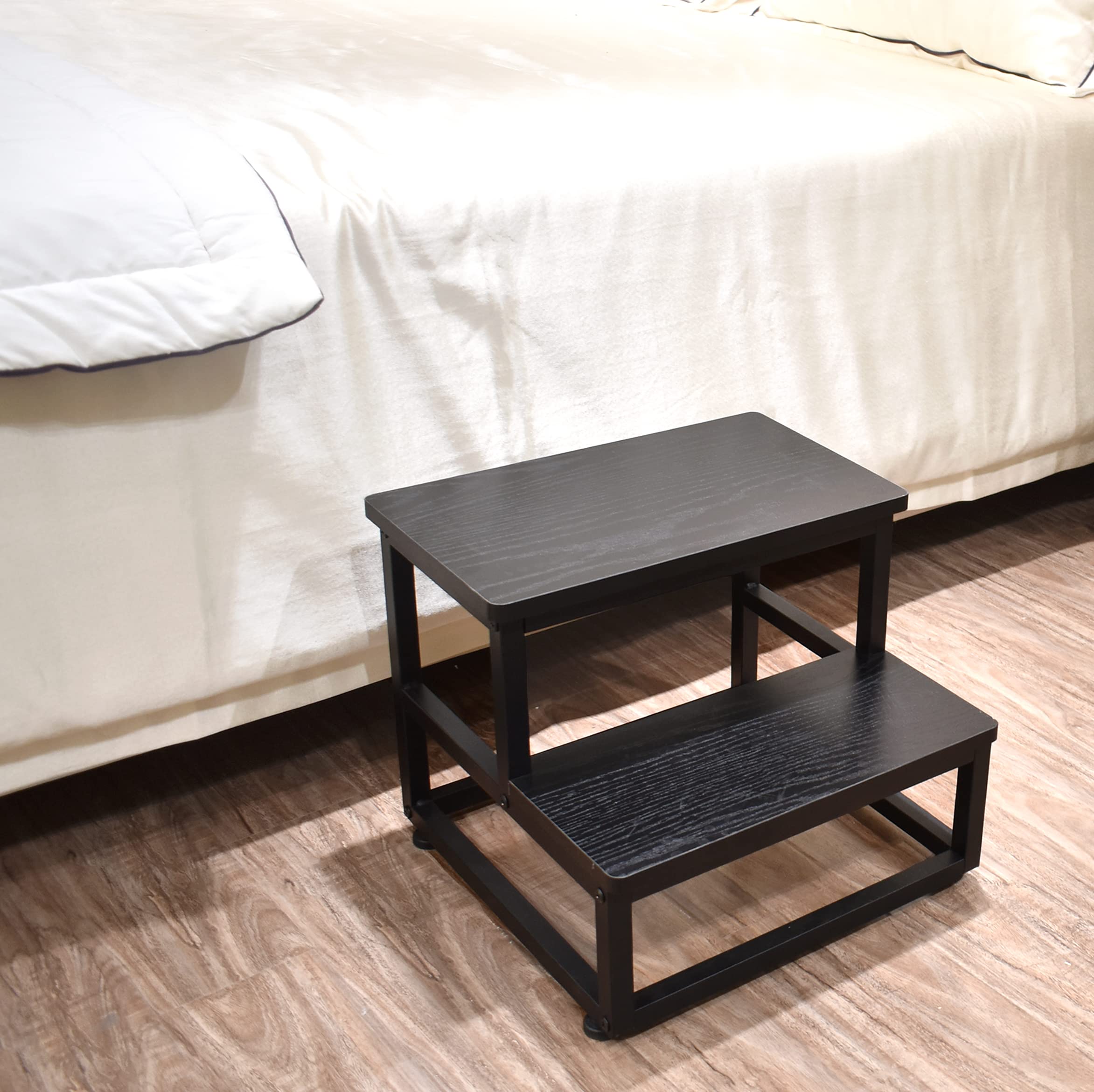 SZLHANJZ kitchen and bedside stool in black ready for reaching high cabinets safely.