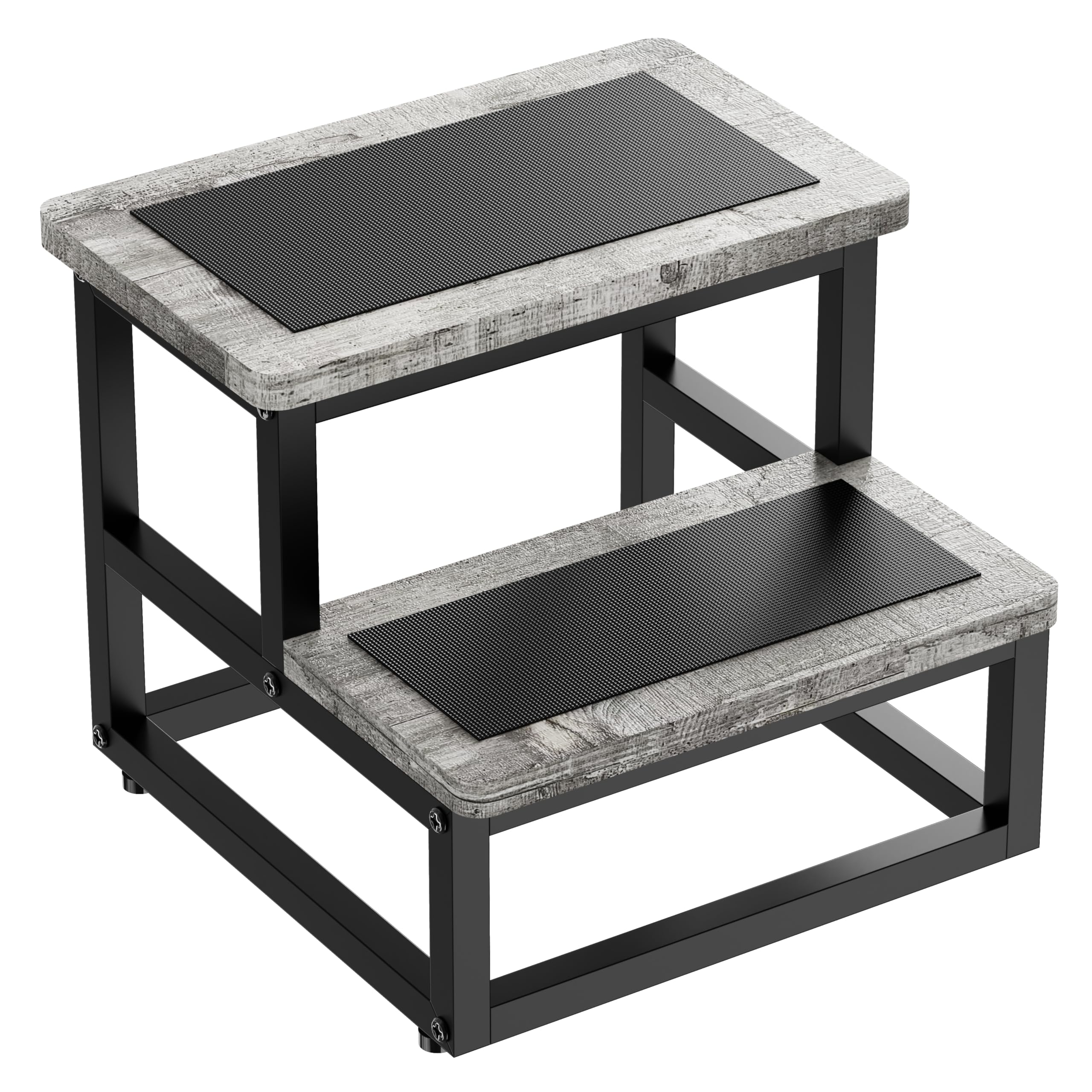 SZLHANJZ two-step stool in gray with metal-wood build for stable bedside access.
