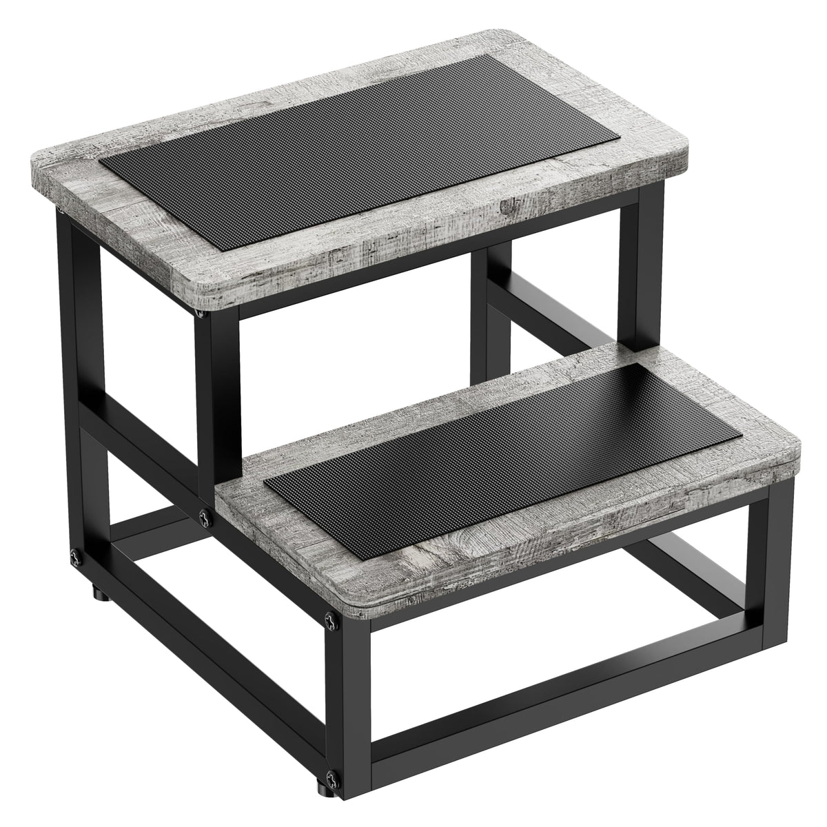 SZLHANJZ two-step stool in gray with metal-wood build for stable bedside access.