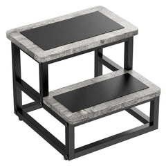 SZLHANJZ two-step stool in gray with metal-wood build for stable bedside access.