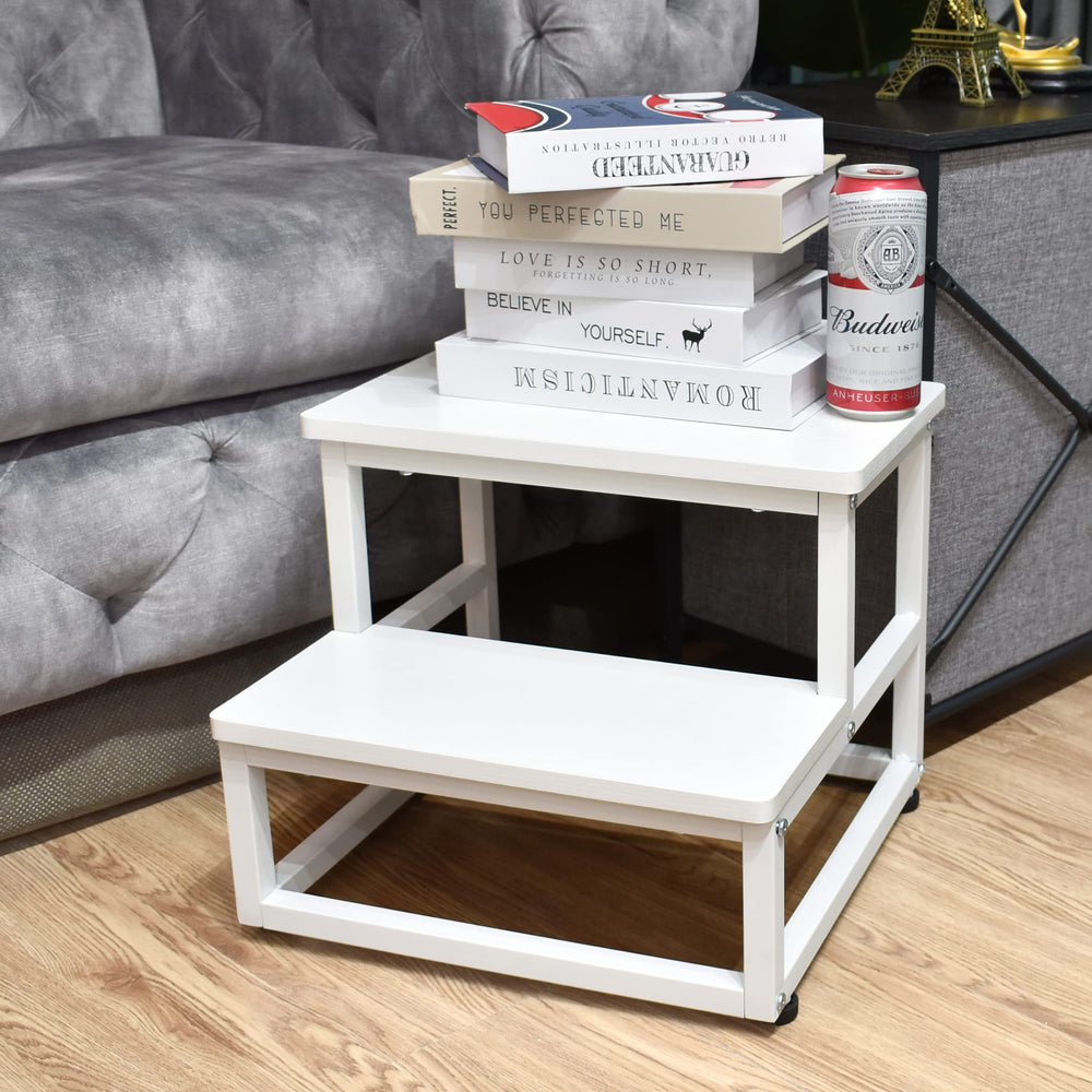 SZLHANJZ two-step stool with rounded corners for safe reaching.