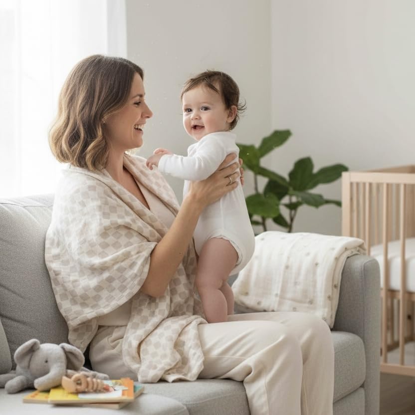 TAB Muslin Swaddle Blanket doubles as changing table cover for quick cleanups.