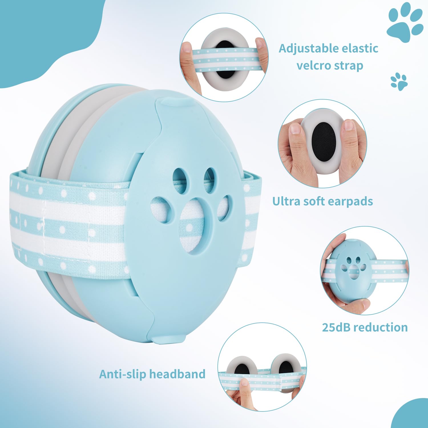 PU padded ear cups shield toddlers' ears during noisy events