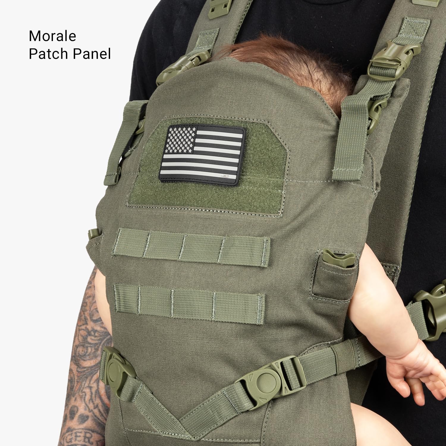 Tactical Baby Gear baby-facing-out mode highlights flexible seating.