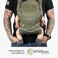 Tactical Baby Gear carrier open-back design highlights heat-reducing wearability.