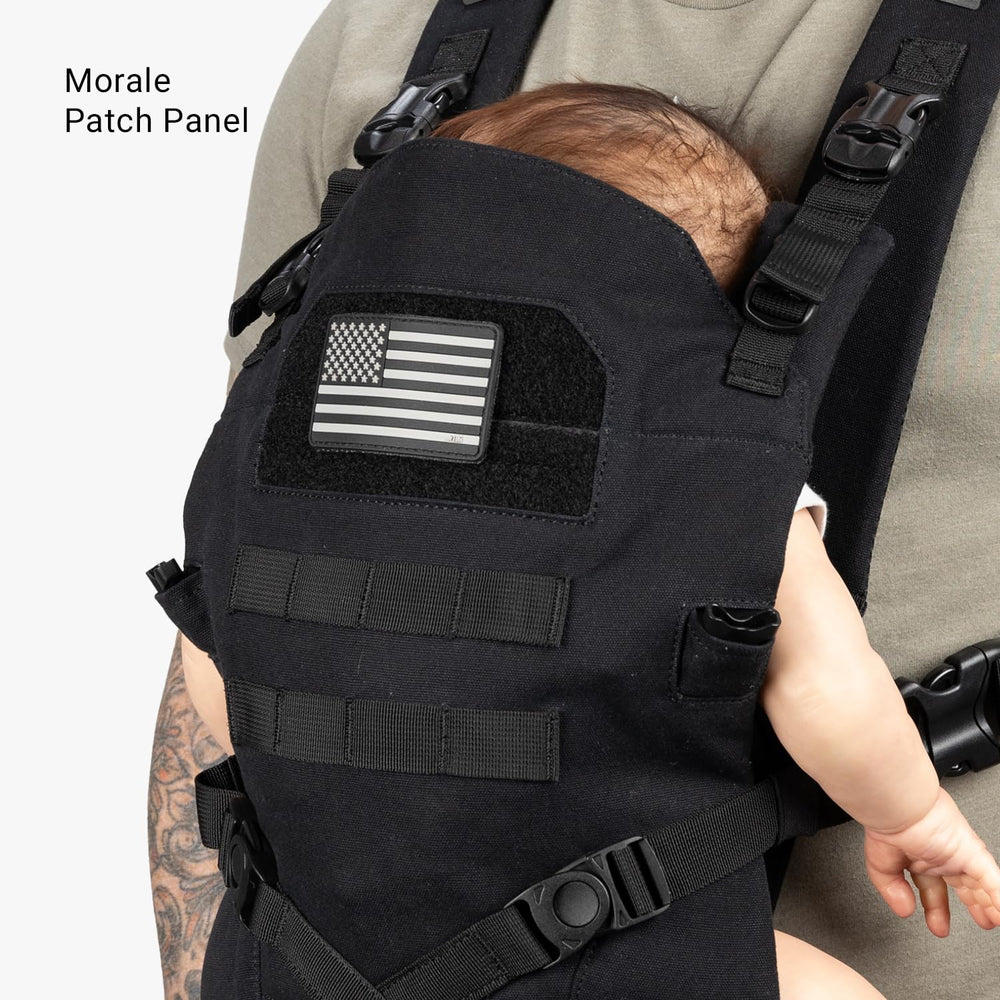 Machine-washable bib on Tactical Baby Gear carrier protects fabric