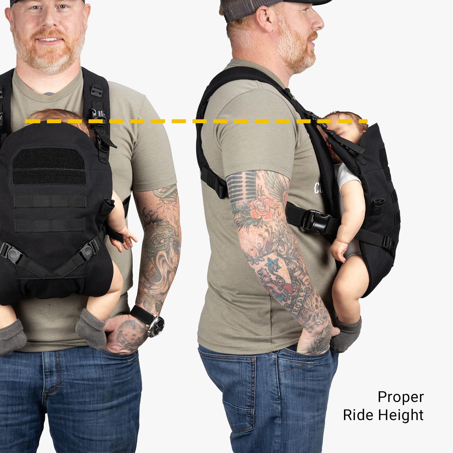Hip-healthy certification noted for Tactical Baby Gear carrier
