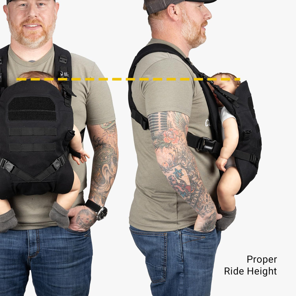 Hip-healthy certification noted for Tactical Baby Gear carrier