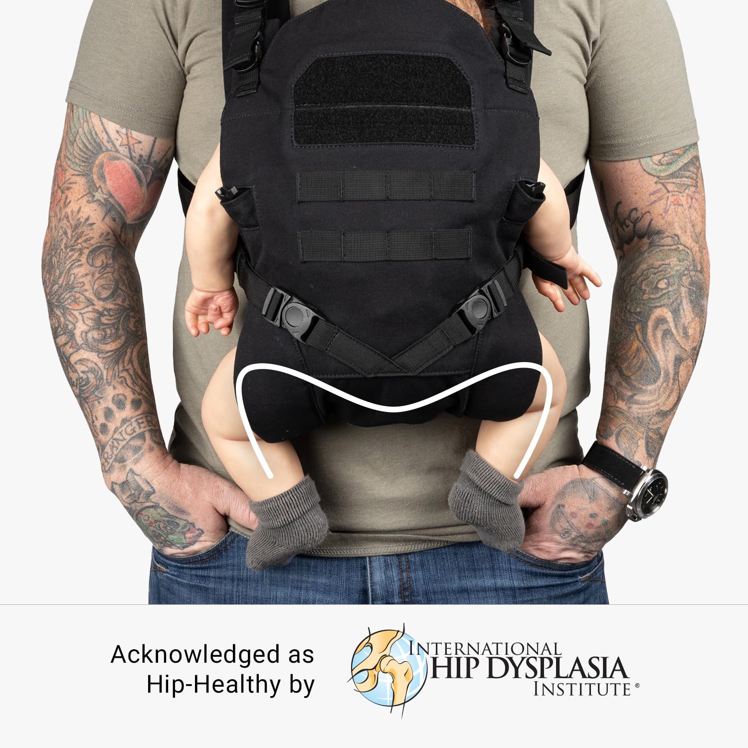 Close-up of hip strap on Tactical Baby Gear carrier for secure carry