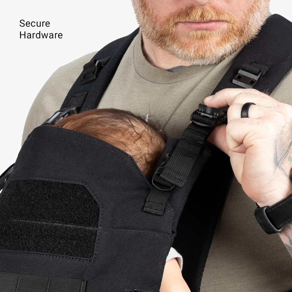 Sun shade accessory on Tactical Baby Gear carrier for sun protection