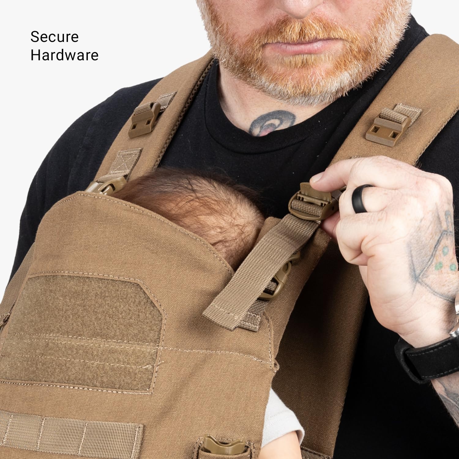 Machine-washable bib protects the carrier when baby faces out.