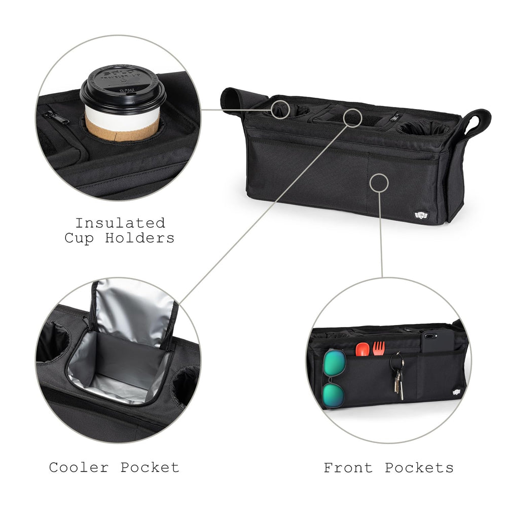 Tactical Baby Gear caddy with multiple compartments for wipes, phone, wallet, and keys.
