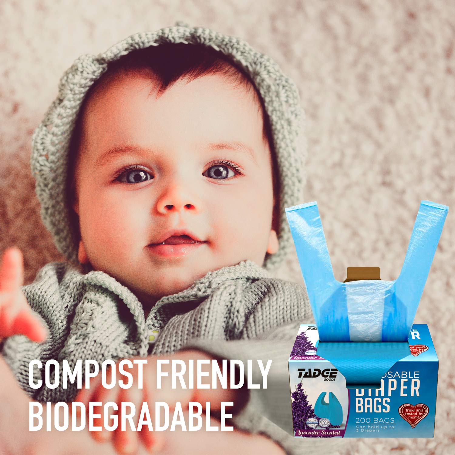 Odor-absorbing lavender Tadge Goods bags suitable for baby and pet waste.