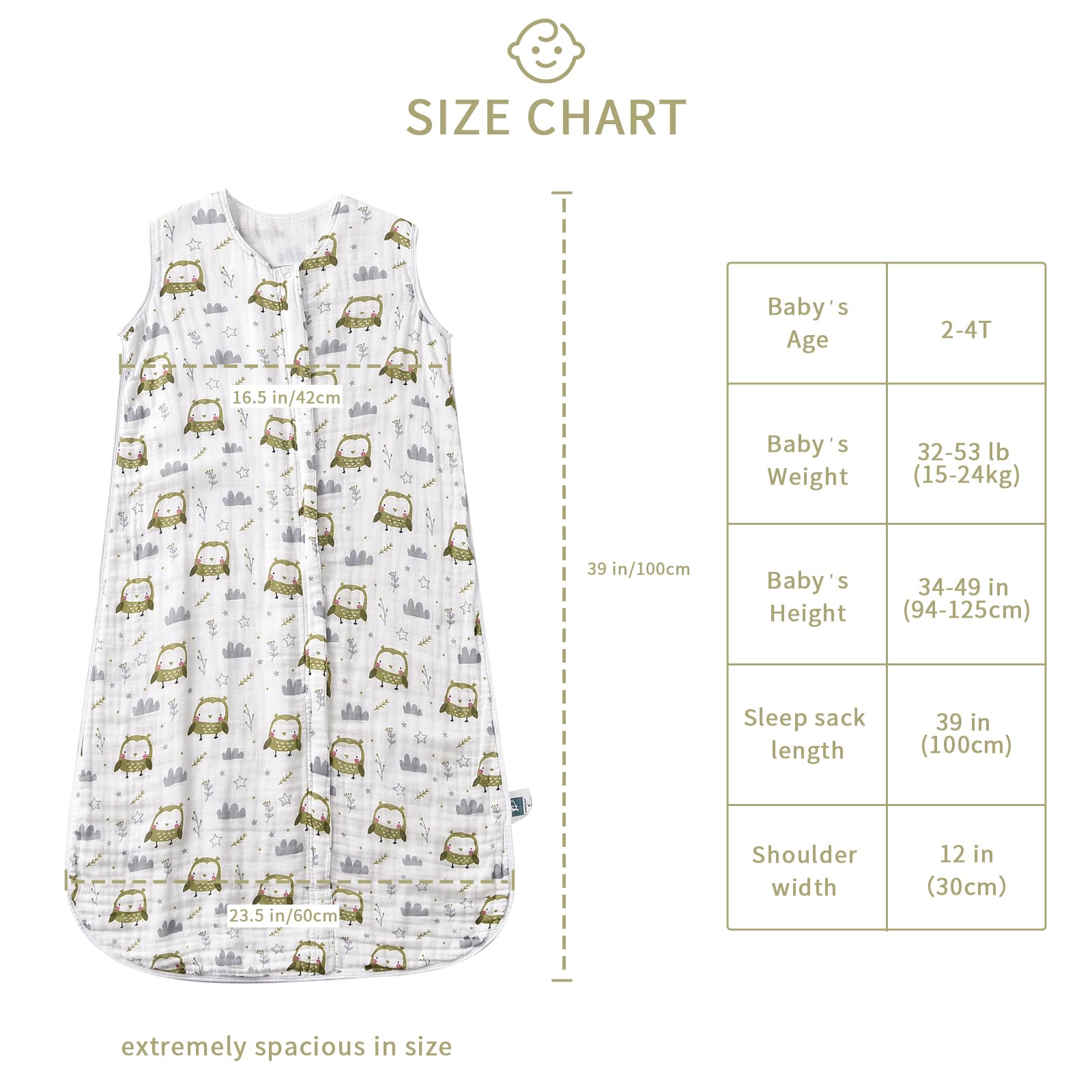 TADO MUSLIN top and bottom 2-way zipper for easy checks and dressing.
