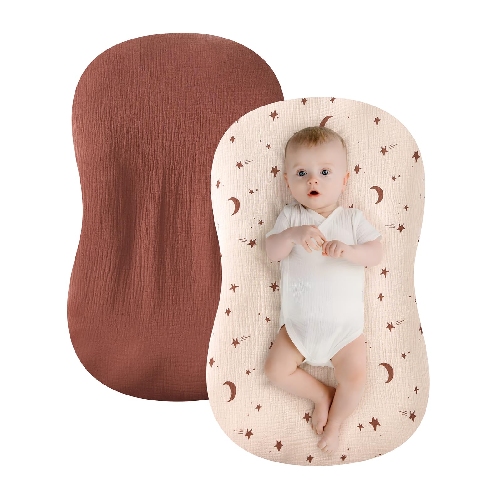Tado Muslin baby lounger cover with star pattern keeps your nursery cozy and easy to coordinate.