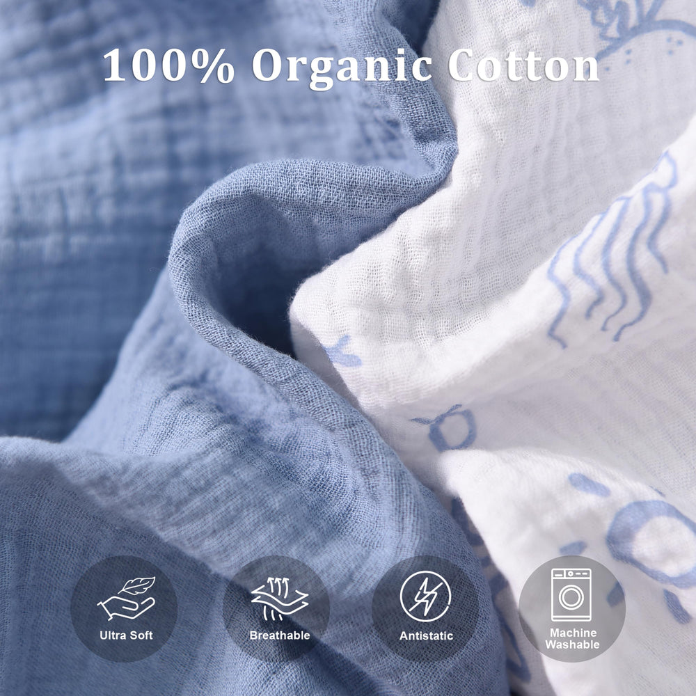 TADO MUSLIN two-pack includes solid and print for quick nursery refresh.